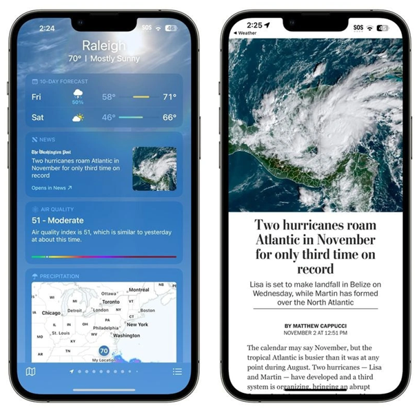 义马苹果14维修分享iPhone 14手机如何看天气时顺带看新闻 