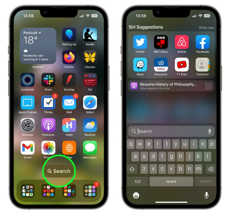 义马苹果手机维修分享升级到 iOS 16 后，如何删除主屏幕上的搜索按钮 